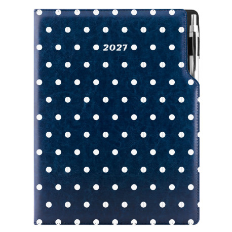 Diář DESIGN denní A4 2027 - modrá - Puntíky