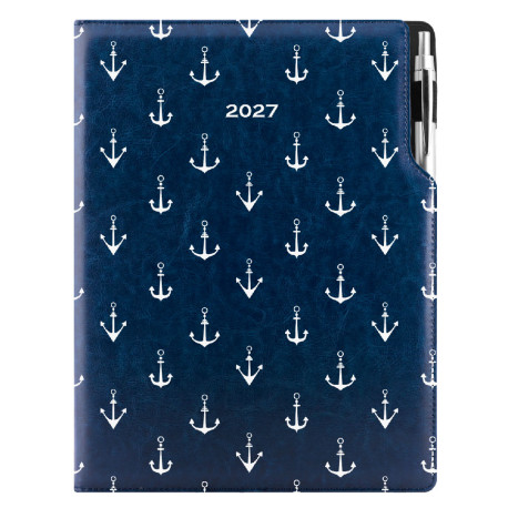 Diář DESIGN denní A4 2027 - modrá - Námořník - kotvy