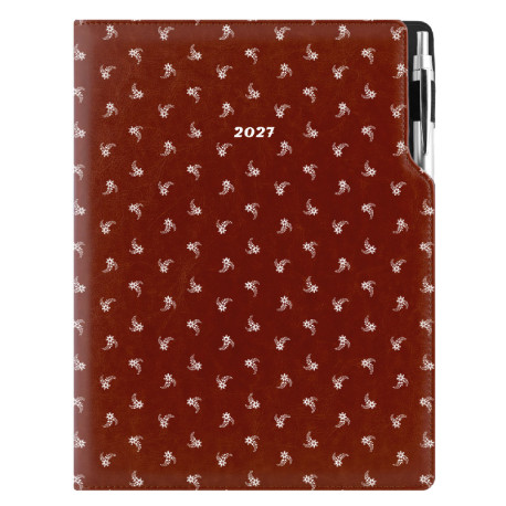 Diář DESIGN denní A4 2027 - hnědá - Bílý květ