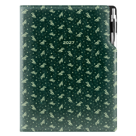 Diář DESIGN denní A4 2027 - zelená - Větvičky
