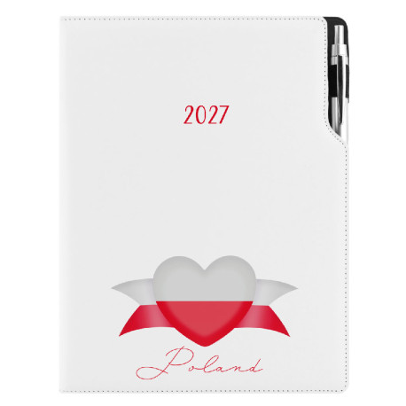 Diář DESIGN denní A4 2027 - bílá - Polsko - vlajka