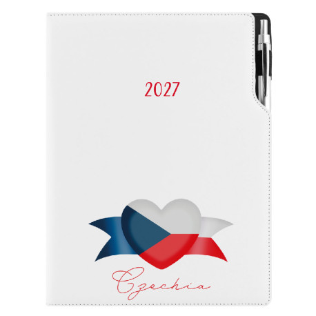 Diář DESIGN denní A4 2027 - bílá - Česko - vlajka