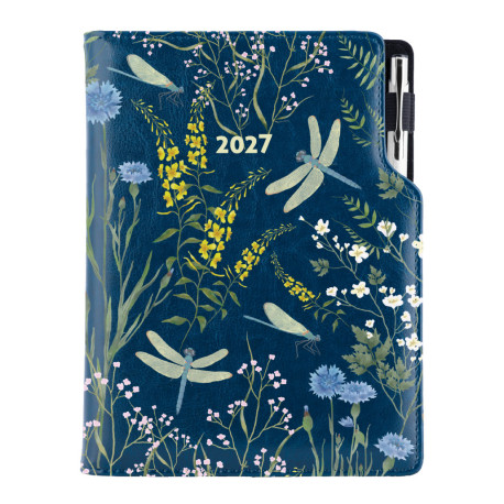 Diář DESIGN denní B6 2027 - modrá - Vážky