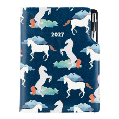 Diář DESIGN denní B6 2027 - modrá - Koně
