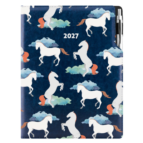 Diář DESIGN týdenní A4 2027 - modrá - Koně