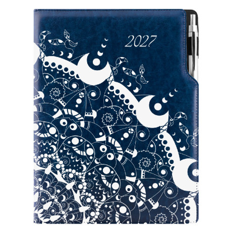 Diář DESIGN týdenní A4 2027 - modrá - Ornament