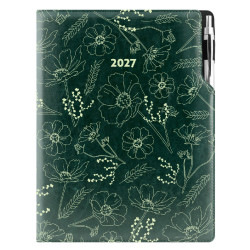 Diář DESIGN tydenní A4 2027 - zelená - Květiny