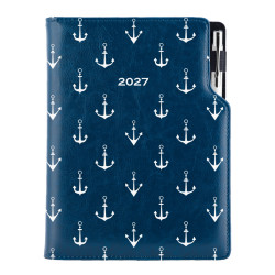 Diář DESIGN týdenní B6 2027 - modrá - Námořník - kotvy