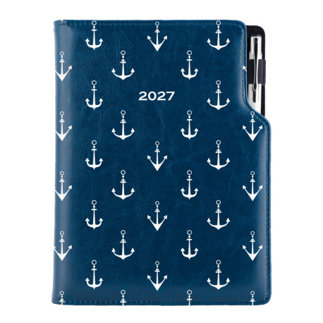 Diář DESIGN týdenní B6 2027 - modrá - Námořník - kotvy