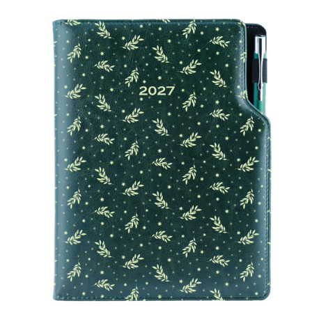 Diář DESIGN týdenní B6 2027 - zelená - Větvičky