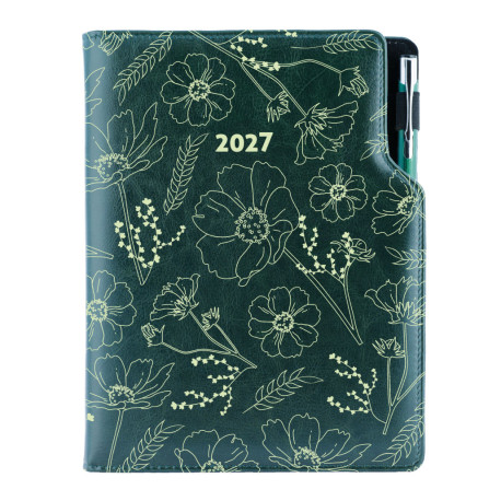 Diář DESIGN týdenní B6 2027 - zelená - Květiny
