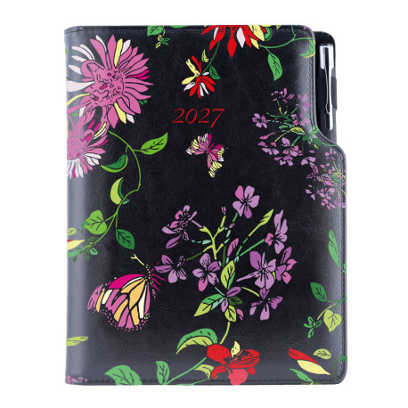 Diář DESIGN týdenní B5 2027 - černá - Květy