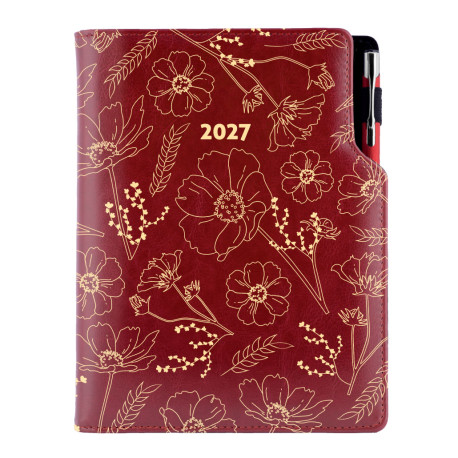 Diář DESIGN týdenní B5 2027 - bordó - Květiny
