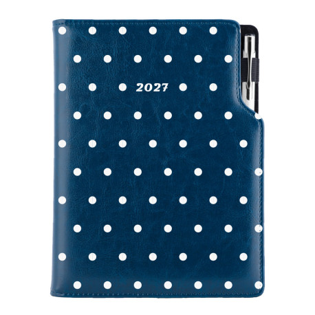 Diář DESIGN týdenní B5 2027 - modrá - Puntíky