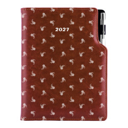 Diář DESIGN týdenní speciál A5 2027 - hnědá - Bílý květ