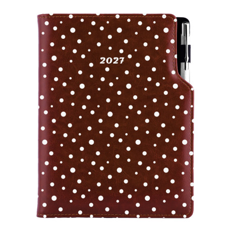 Diář DESIGN týdenní speciál A5 2027 - hnědá - Puntíky
