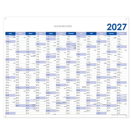 Nástěnný kalendář Plánovací mapa 2027 CZ s očky na zavěšení - 124 x 100 cm - modrá