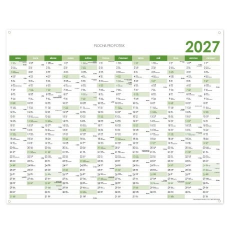 Nástěnný kalendář Plánovací mapa 2027 CZ s očky na zavěšení - 124 x 100 cm - zelená