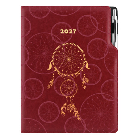 Diář DESIGN týdenní A4 2027 - bordó - Lapač snů
