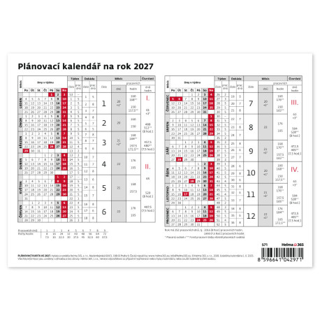 Stolní kalendář 2027 - Plánovací karta 