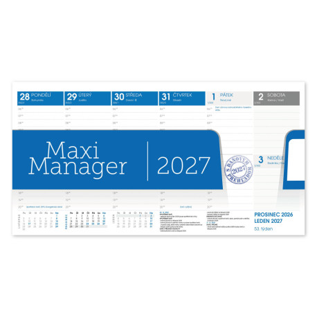 Stolní kalendář 2027 - Maximanager modrý