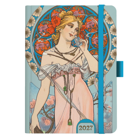Týdenní diář 2027 Alfons Mucha A5 - Modrý