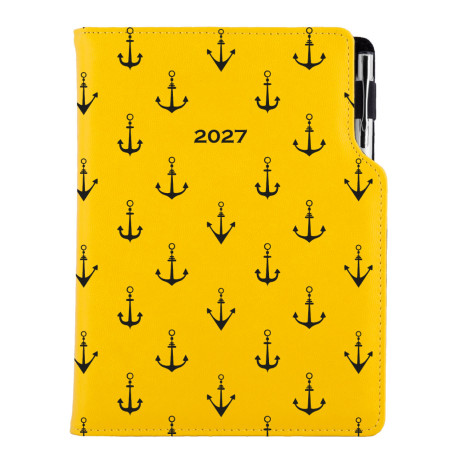 Diář DESIGN týdenní B6 2027 - žlutá - Námořník - kotvy