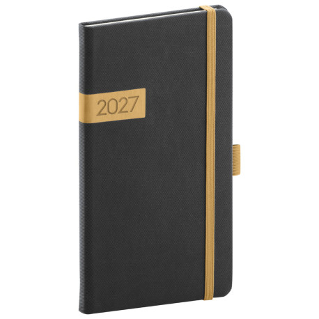 Týdenní diář 2027 kapesní Twill - černo-zlatá