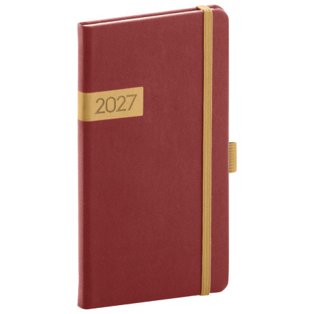 Týdenní diář 2027 kapesní Twill - bordó-zlatá