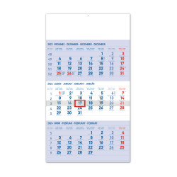 Nástěnný kalendář 2024 3měsíční standard - modrý CZ