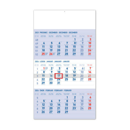 Nástěnný kalendář 2024 3měsíční standard - modrý CZ