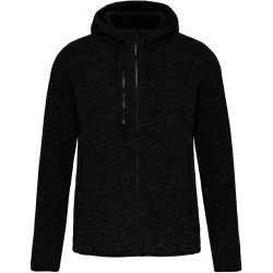 Pánská melanžová pletená fleecová bunda s kapucí